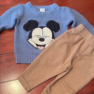 Blue mickey mouse Sweater and Tan Pants Set